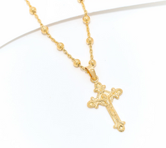 David Markstein Gold Clad Sterling Silver Cross Pendant w/ Beaded Station Chain