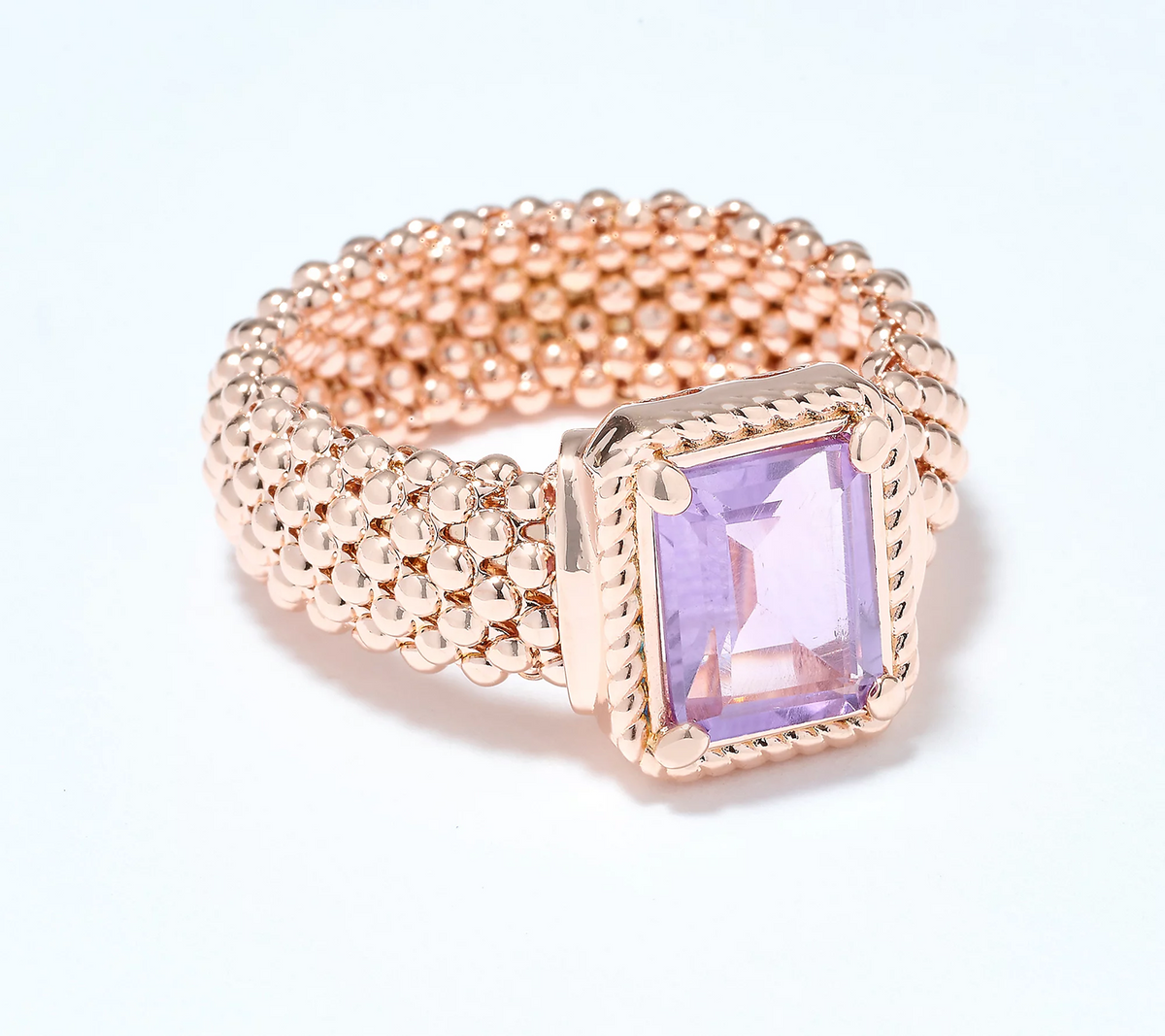 David Markstein Debut Rose Clad Bronze Mesh Emerald Cut Amythest Ring Size 5
