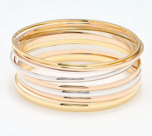 David Markstein Premiere Tri Colr w/Rose Bronze Set of 10 Luxe Slip On Multi Colors Bangles Large