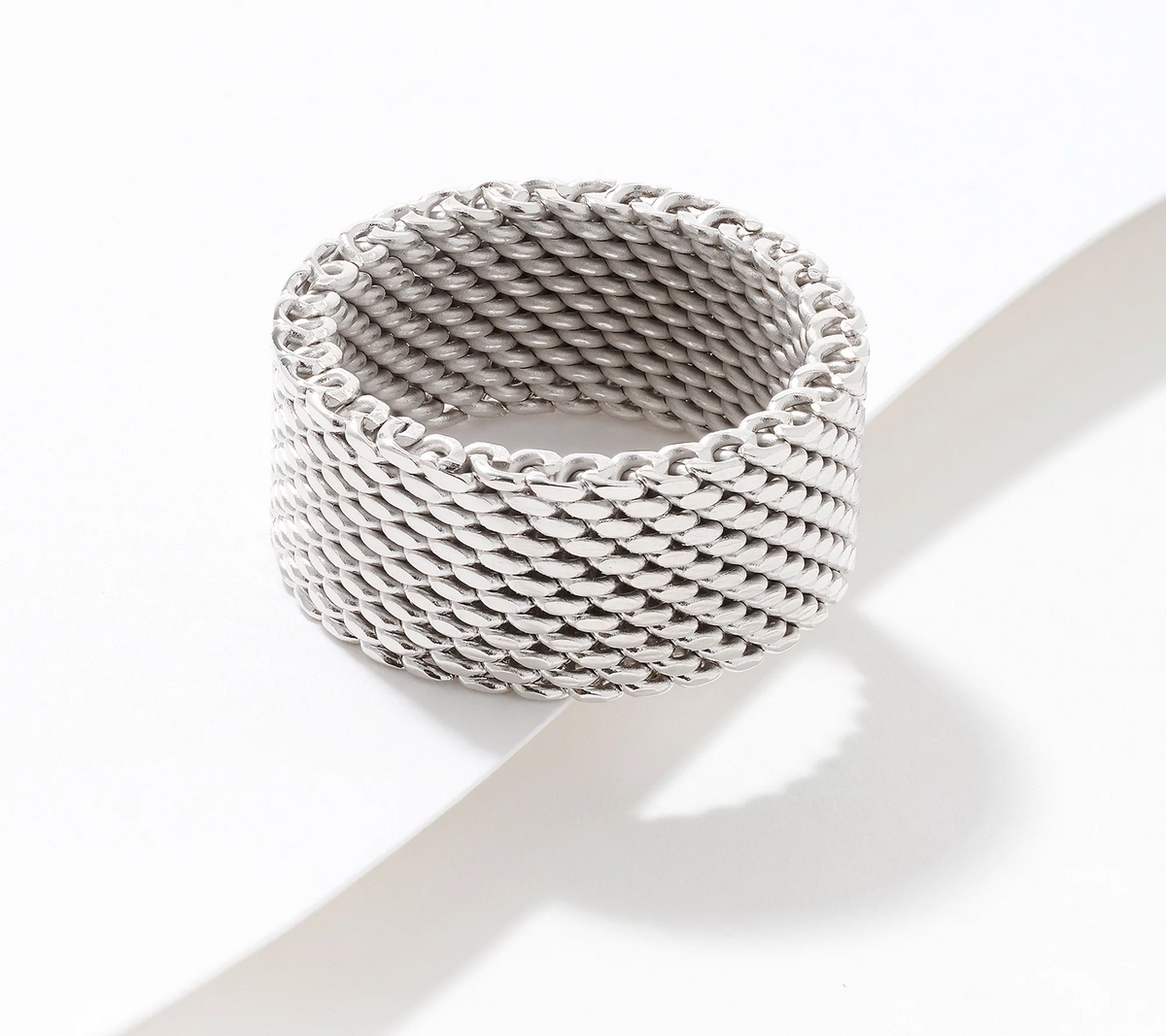 David Markstein White Bronze Couture Tessutto Mesh Band Ring, Size 8