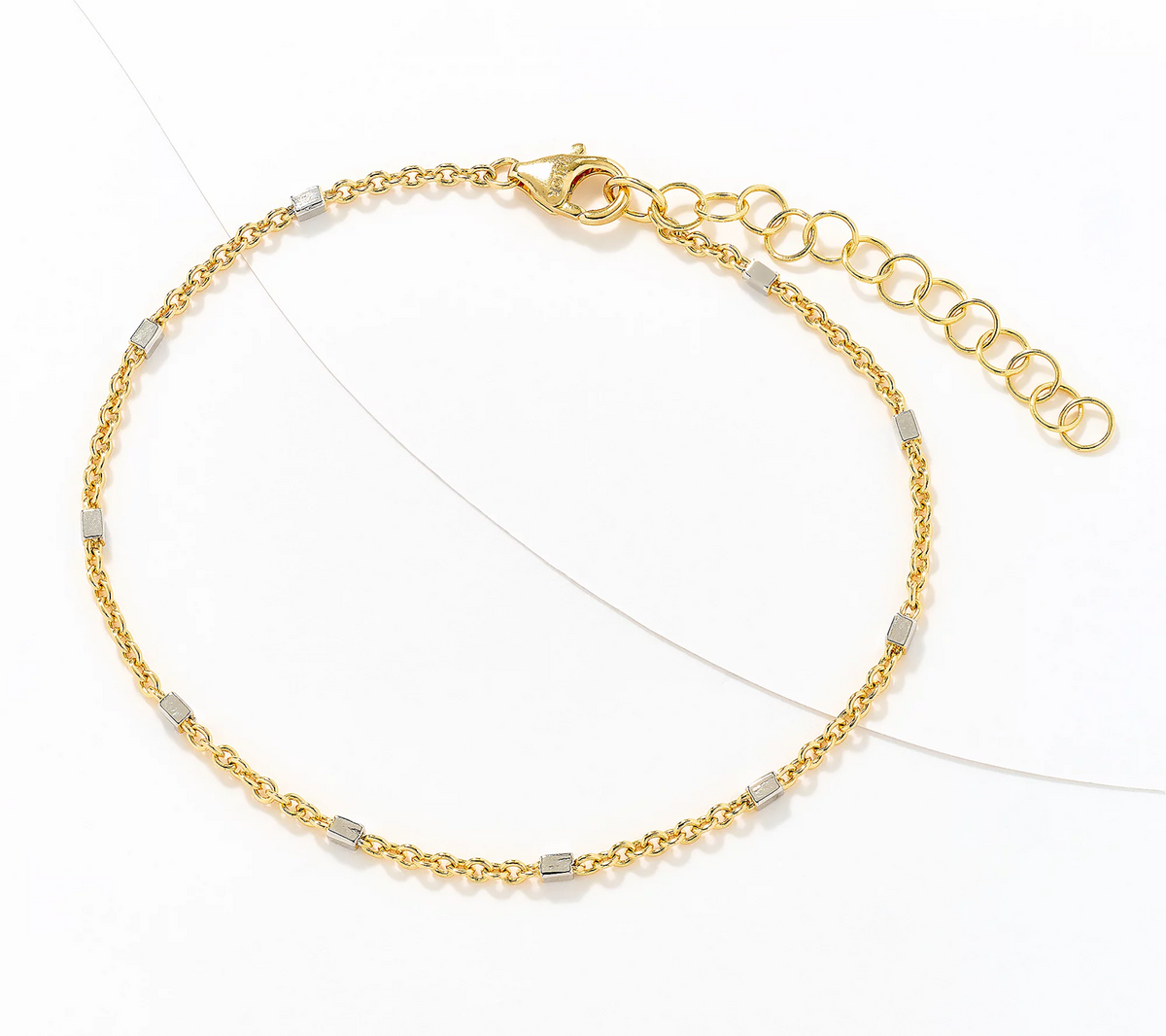 David Markstein Two Tone Yellow/White Bronze Premiere Luxe Cube Station Anklet