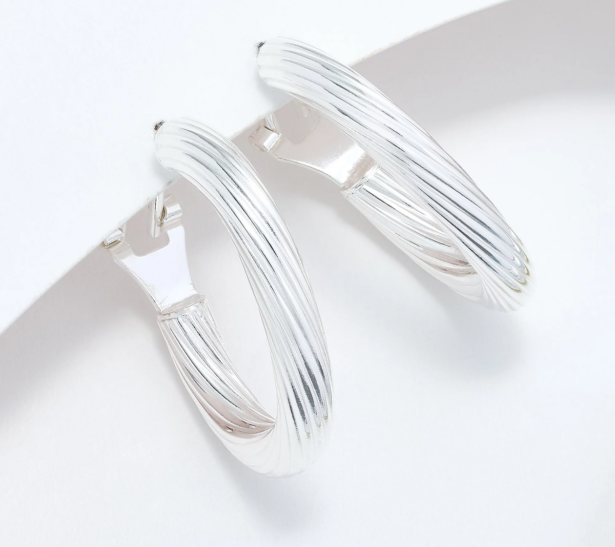 UltraFine 950 Silver 1" Hoop Earrings Omega Back