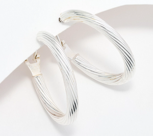 UltraFine 950 Silver Omega Back 1 1/4" Hoop Earrings