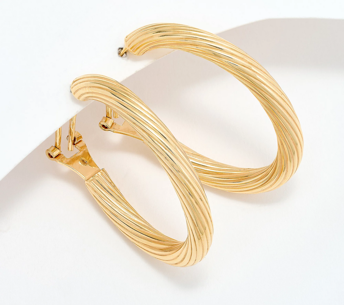 UltraFine 950 Silver Gold Tone Omega Back 1 1/4" Hoop Earrings