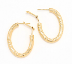 UltraFine 950 Silver Gold Tone Omega Back 1 1/4" Hoop Earrings