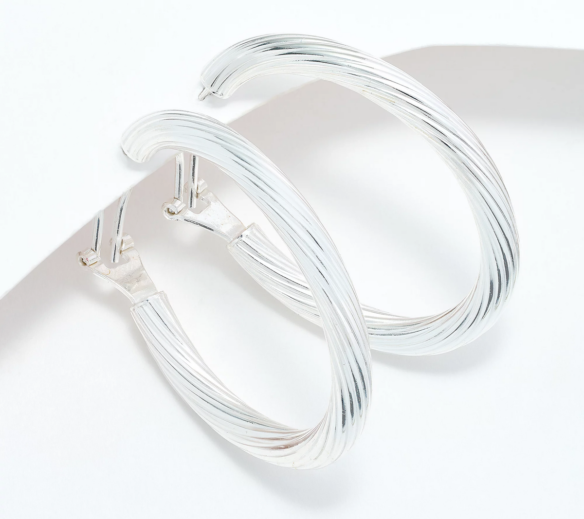 UltraFine 950 Silver Omega Back 1 1/2" Hoop Earrings