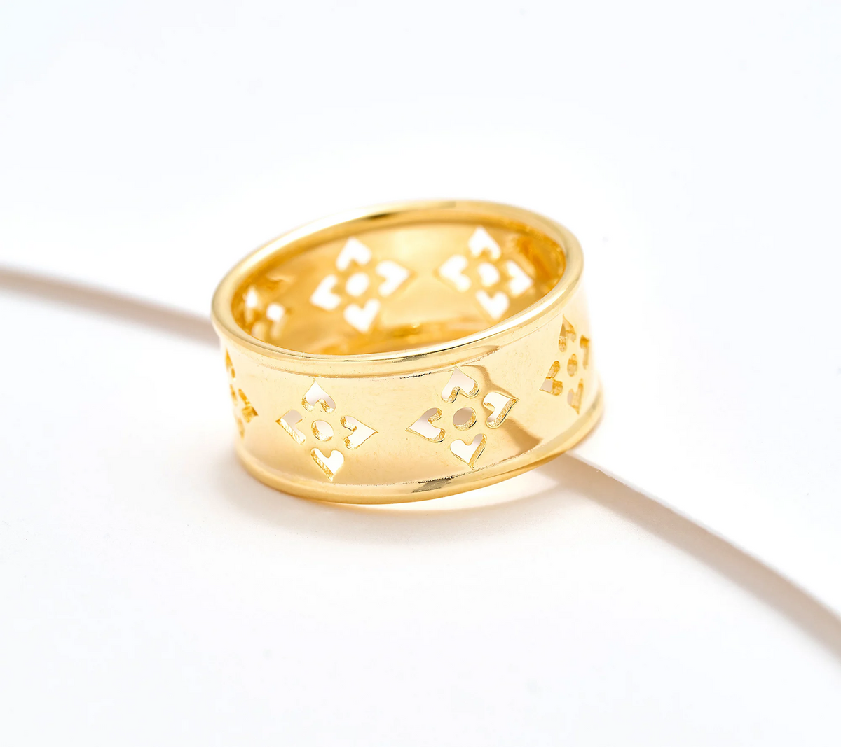 UltraFine 950 Silver Gold Tone Flower Motif Band Ring Size 8