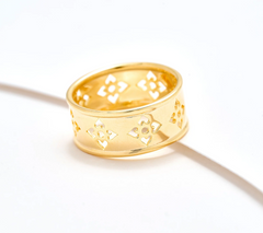 UltraFine 950 Silver Gold Tone Flower Motif Band Ring Size 8