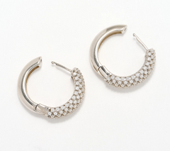 Diamonique Sterling Silver Pave Hoop Earrings