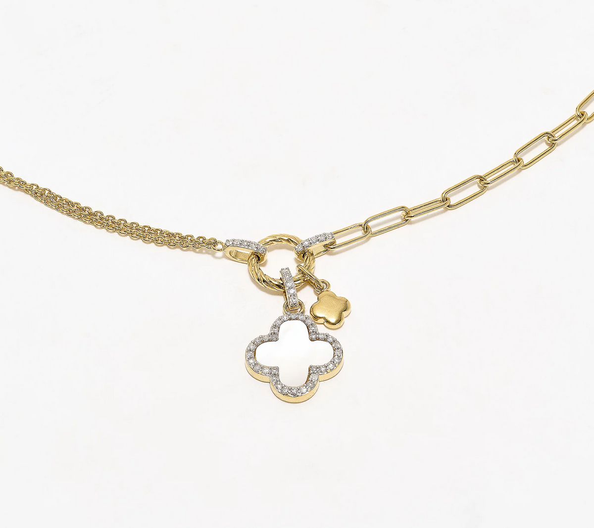 Accent by Affinity Gold Clad Sterling Silver MOP Clover Charm Necklace