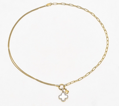 Accent by Affinity Gold Clad Sterling Silver MOP Clover Charm Necklace