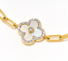 Accents by Affinity Gold Clad SS MOP Clover Linked Bracelet Avg