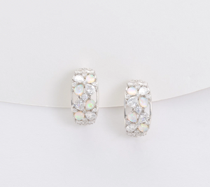 Diamonique Sterling Silver Huggie Hoop Earrings with Simulated Opal