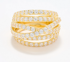 Diamonique Italia Gold Clad Sterling Silver Multi Layer Ring Size 6