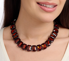 Carla Rockmore Collection Octagon Cut Jewel Amber Necklace 18"L