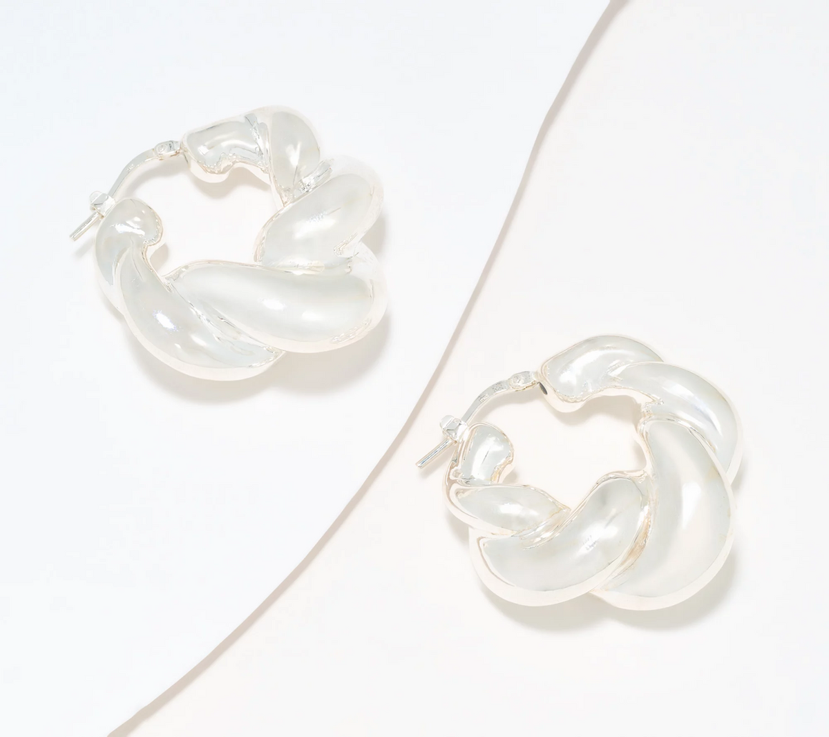 UltraFine 950 Silver Bold Twisted 1 1/8" Hoop Earrings