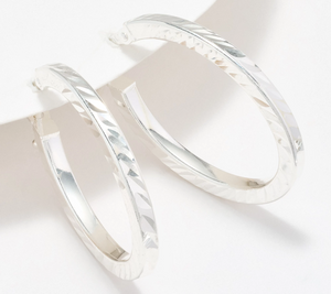 UltraFine 950 Silver Diamond Cut 1" Hoop Earrings