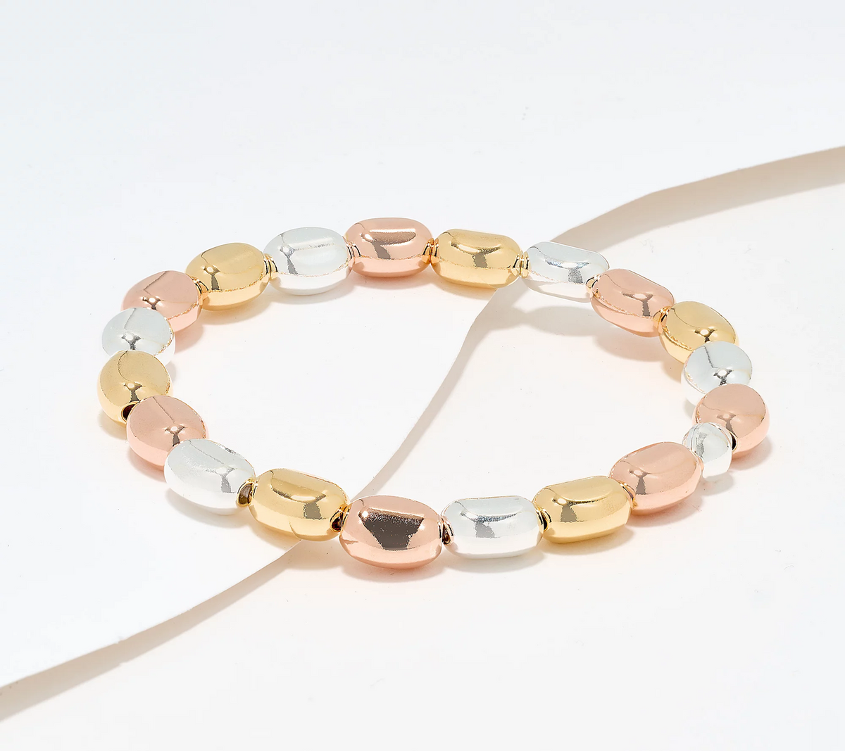 UltraFine 950 Silver Tri Color Yellow/Silver/Rose Nugget Stretch Bracelet Large