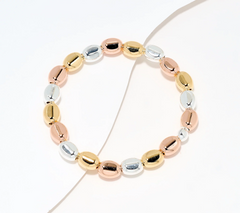 UltraFine 950 Silver Tri Color Yellow/Silver/Rose Nugget Stretch Bracelet Large