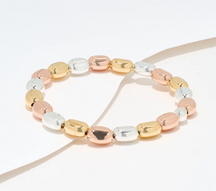 UltraFine 950 Silver Tri Color Yellow/Silver/Rose Nugget Stretch Bracelet Large