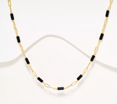 David Markstein Yellow Bronze Black Onyx Station Paperclip 18"+2" Necklace