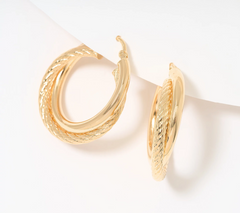 David Markstein Yellow Bronze Double Twist Ribbed & Polished 1" Hoops