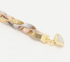 David Markstein Tri Tone R/W/Y Bronze Diamond Cut Braided Omega Bracelet w/ Magnet Clasp Small
