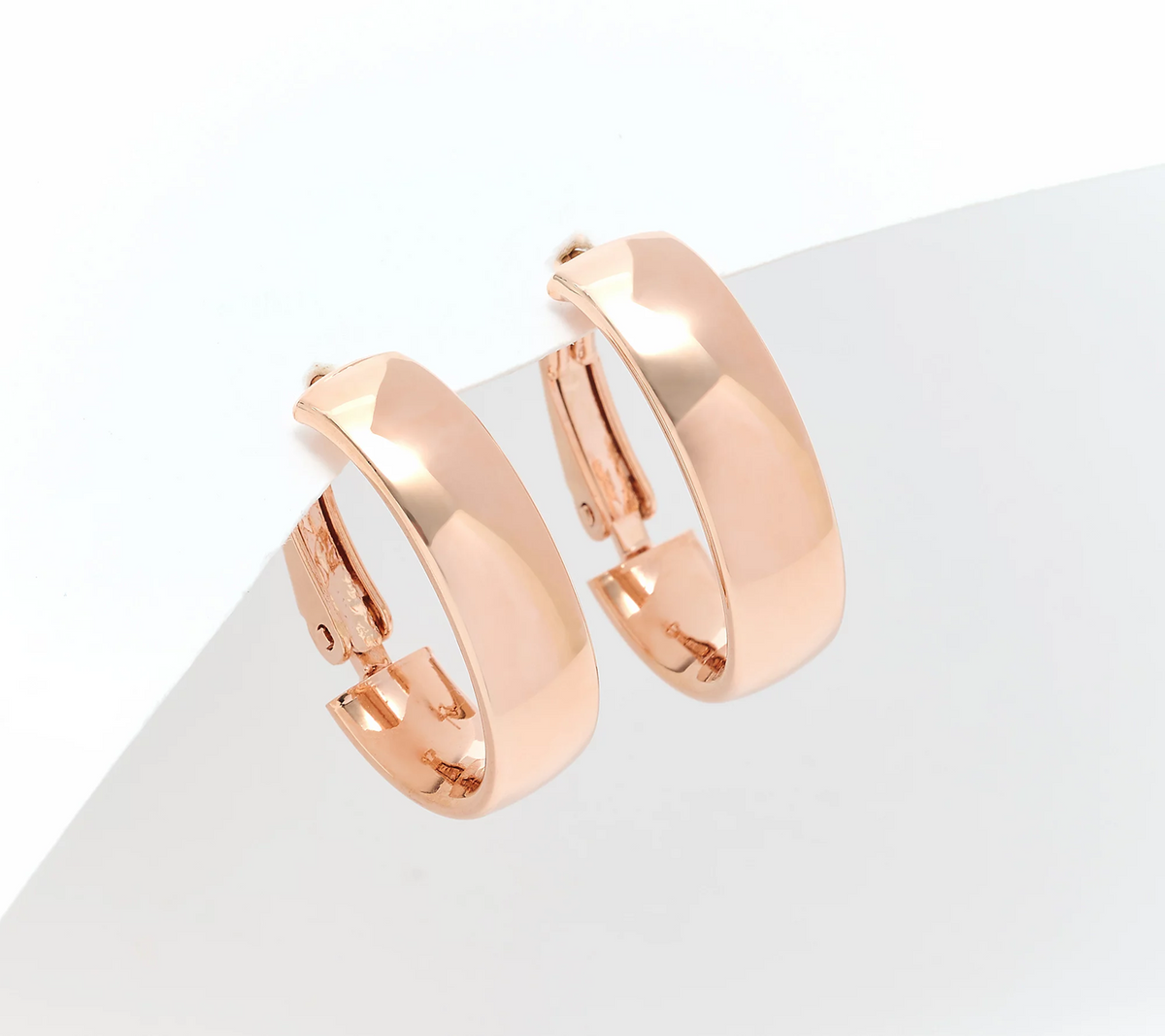 David Markstein Rose-Plated Bronze Omega Back 3/4" Hoop Earrings