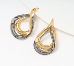 David Markstein Bronze Two-tone Yellow/Black Double Wave Hoop Earrings