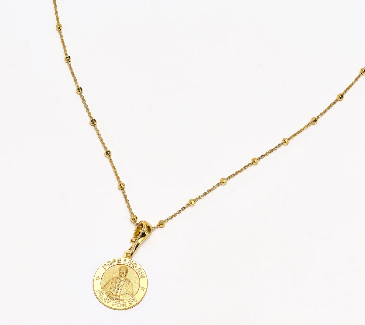 David Markstein Gold Clad Sterling Silver Pope Leo the 14th Pendant w/ 20" Chain