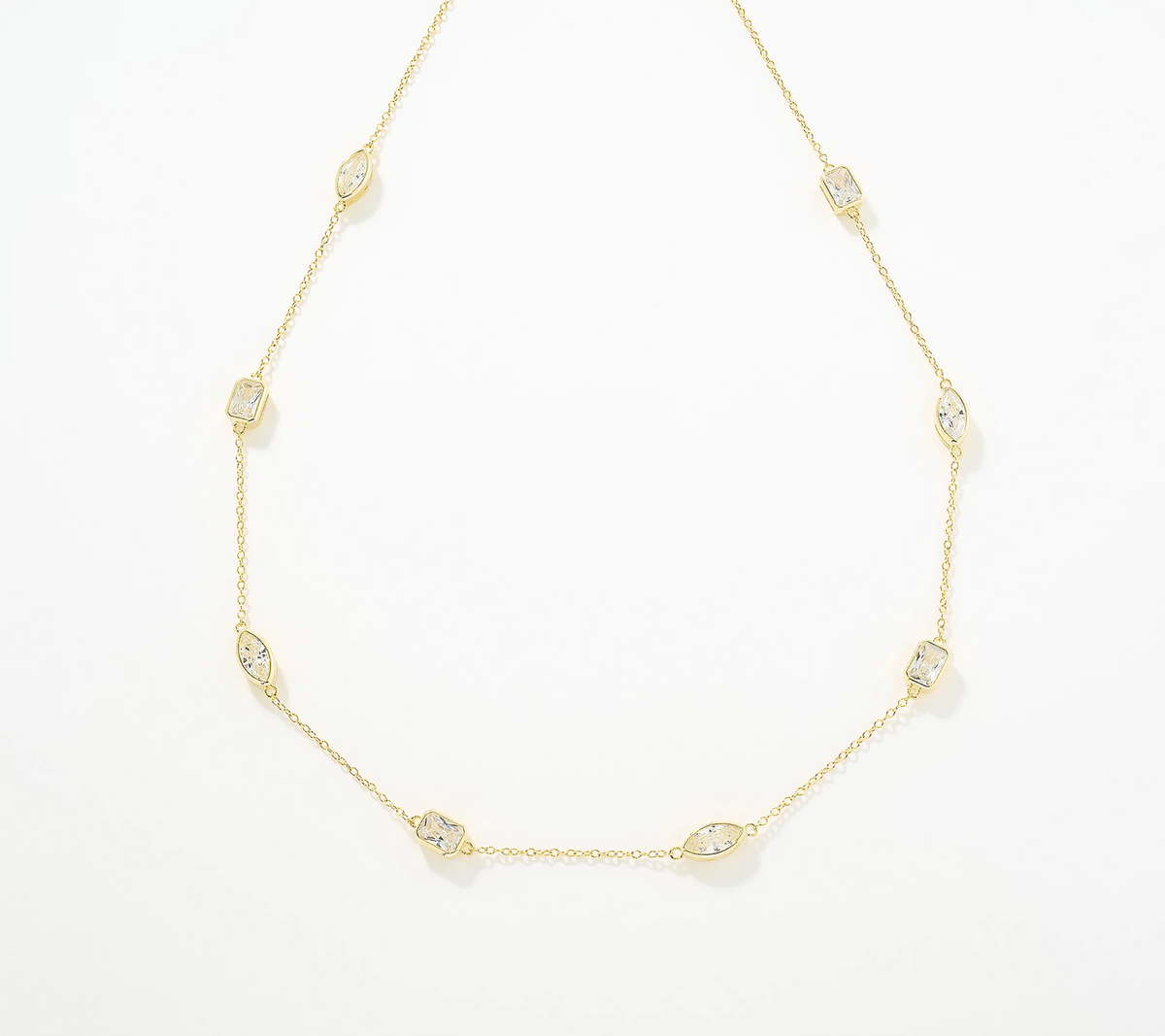 Diamonique Classics Gold Clad Sterling Silver Bezel Set Station Necklace