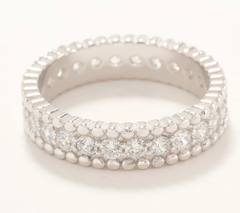 Diamonique Sterling Silver Beaded Border Eternity Ring Size 8