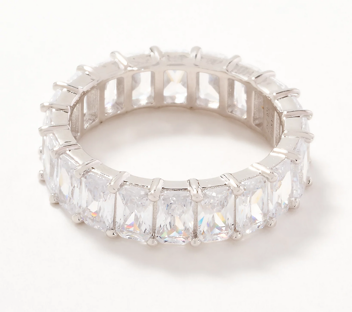 Diamonique Classics Sterling Silver Baguette Eternity Band Ring Size 9