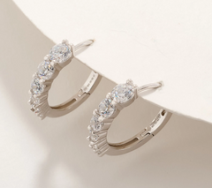Diamonique Sterling Silver Graduated Stone Huggie Hoop Earrings