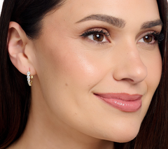 Diamonique Gold Clad Sterling Silver Graduated Stone Huggie Hoop Earrings