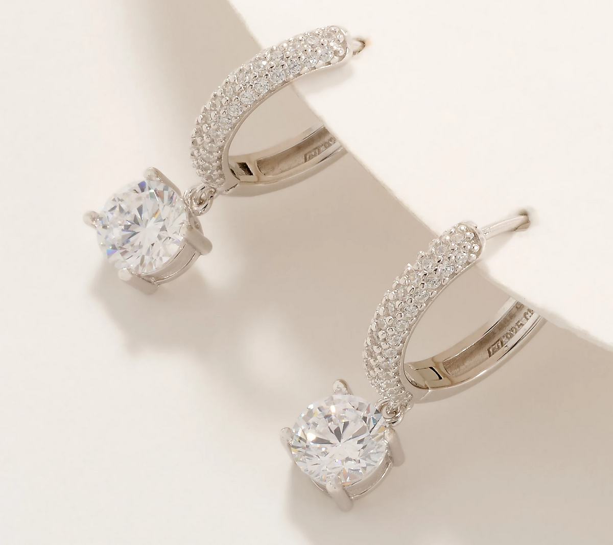 Diamonique Classics Pave Hoop with Dangle Stone SS Earrings