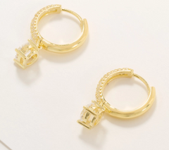Diamonique Classics Pave Hoop with Dangle Stone Gold Clad SS Earrings