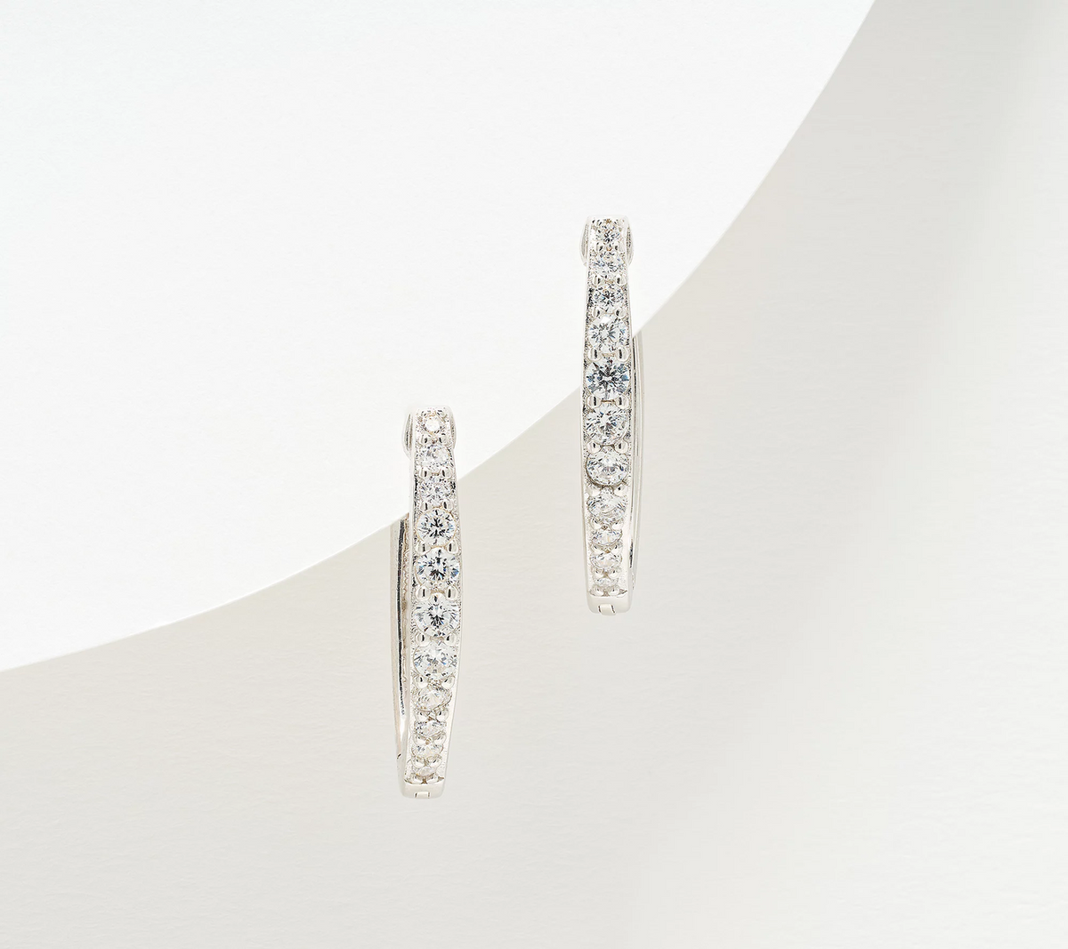 Diamonique Sterling Silver Pointed Pave Huggie Hoop Earrings