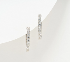 Diamonique Sterling Silver Pointed Pave Huggie Hoop Earrings