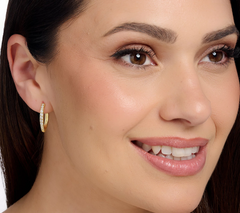 Diamonique Gold Clad Sterling Silver Pointed Pave Huggie Hoop Earrings