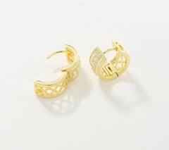Diamonique Classics Gold Clad Sterling Silver Baguette & Round Huggie Hoops