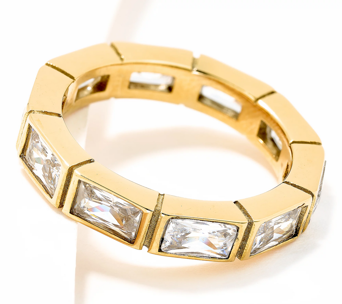 Steel by Diamonique Gold Tone Baguette Eternity Band Size 7
