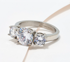 Steel by Diamonique 3 Stone Ring Size 7