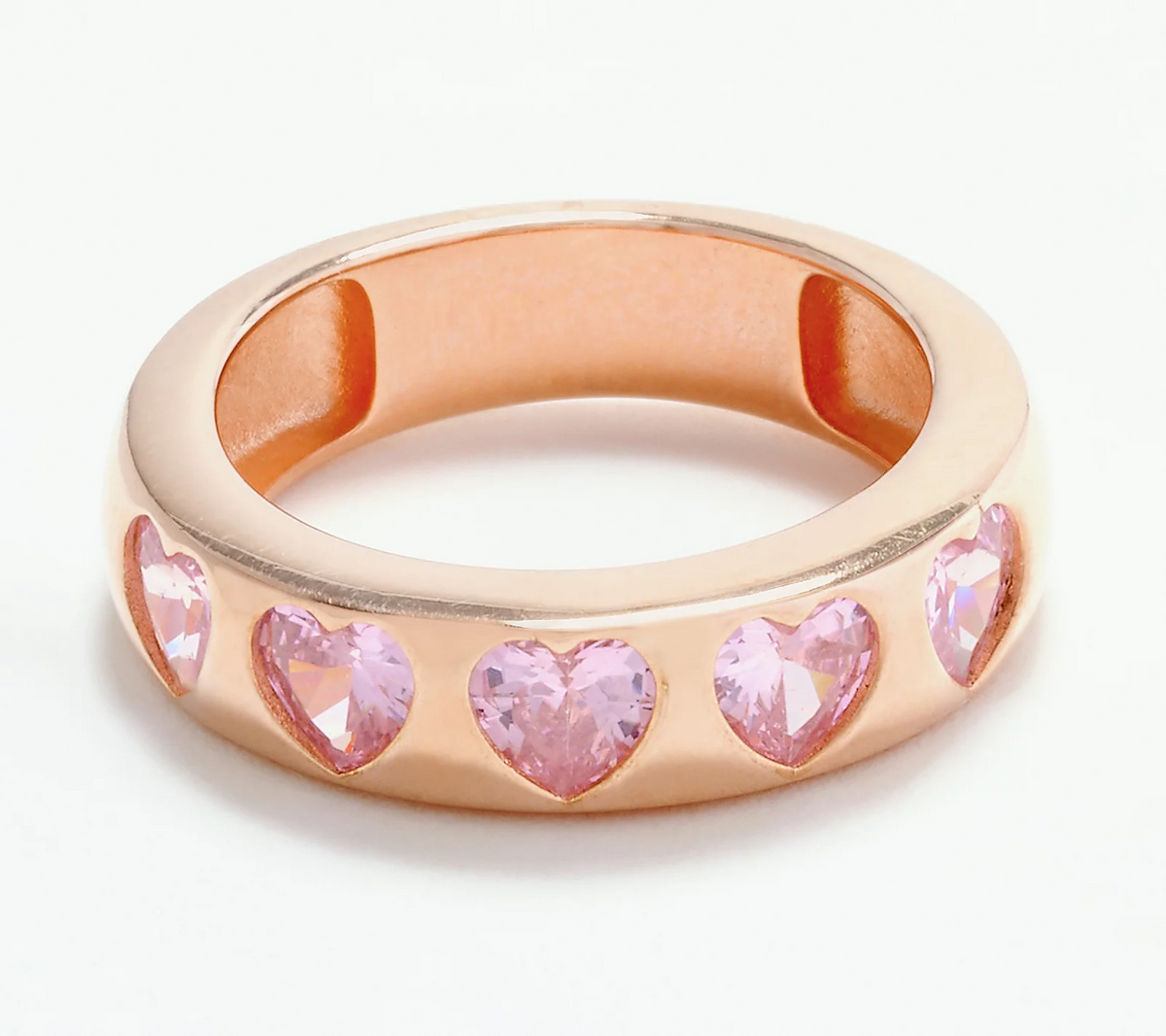 Diamonique x Melissa Mcgoff 14K Rose Gold Plated SS Heart Band Ring, Size 7