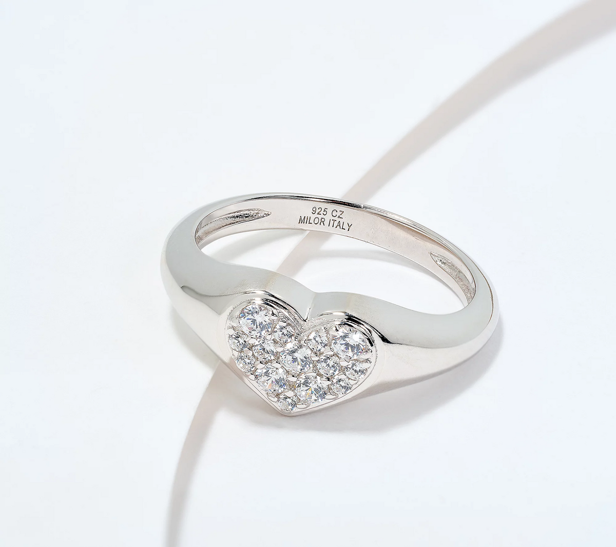 Diamonique Italia Sterling Silver Pave Heart Signet Ring, Size 6