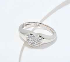 Diamonique Italia Sterling Silver Pave Heart Signet Ring, Size 6