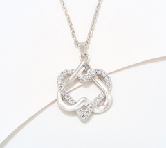 Diamonique Italia "Two Hearts, One Bond" Sterling Silver Necklace