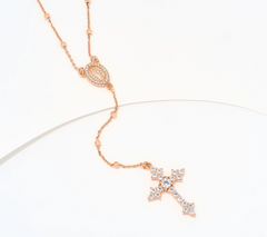 Diamonique Italia Rose Clad Sterling Silver Rosary Necklace