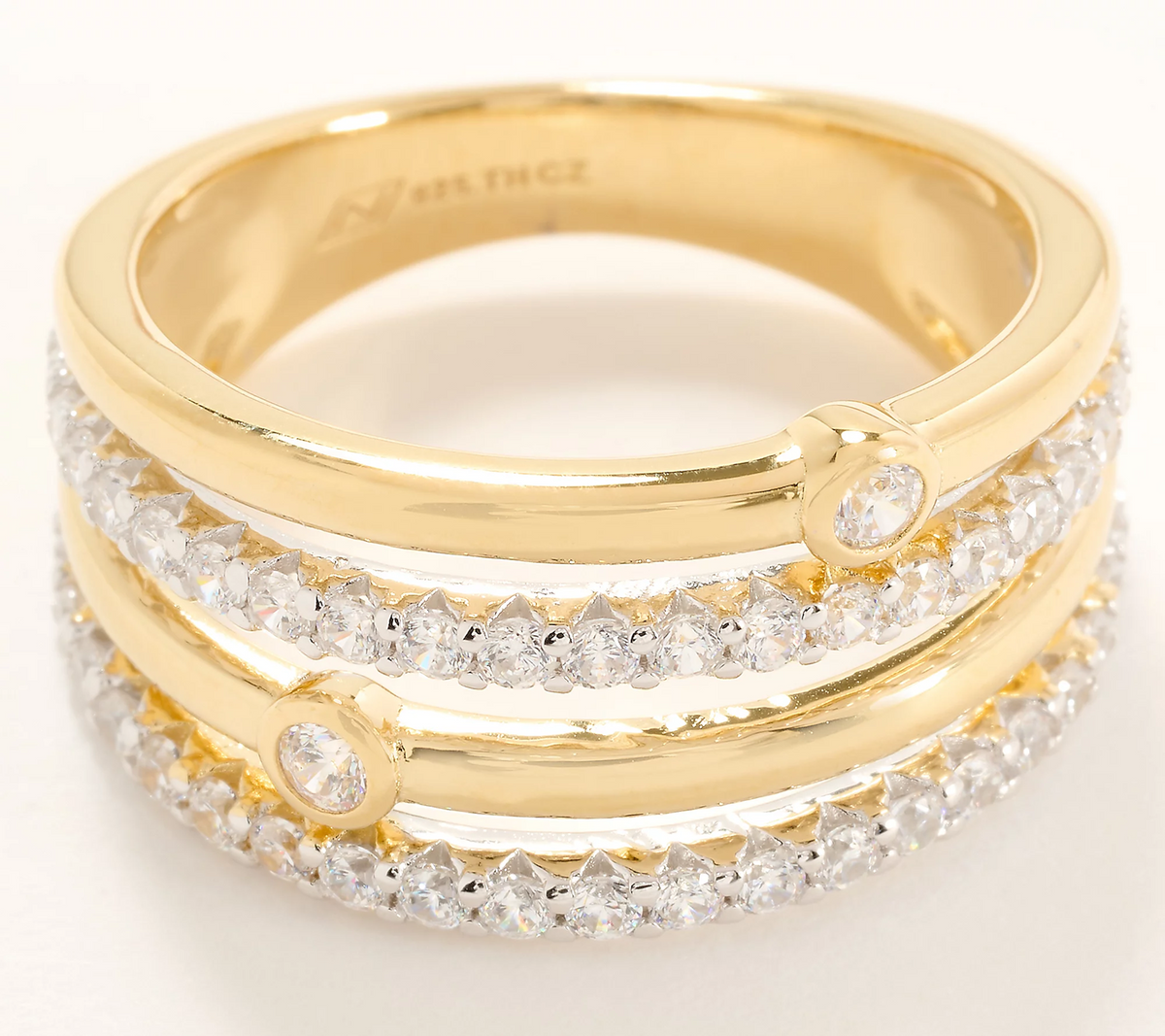 Diamonique Gold Clad Sterling Silver Two-Tone Highway Ring Size 8