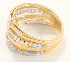 Diamonique Gold Clad Sterling Silver Two-Tone Highway Ring Size 8